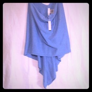 NEW! HANNAH ROSE Blue Cotton/Cashmere Poncho Wrap